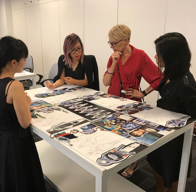 Left to right Betty Tran,  Julia Gaimster - Head of the School of Design & Communication and Head of School of Science & Technology, Lien Chi Nguyen - Editor in Chief of Elle Vietnam 